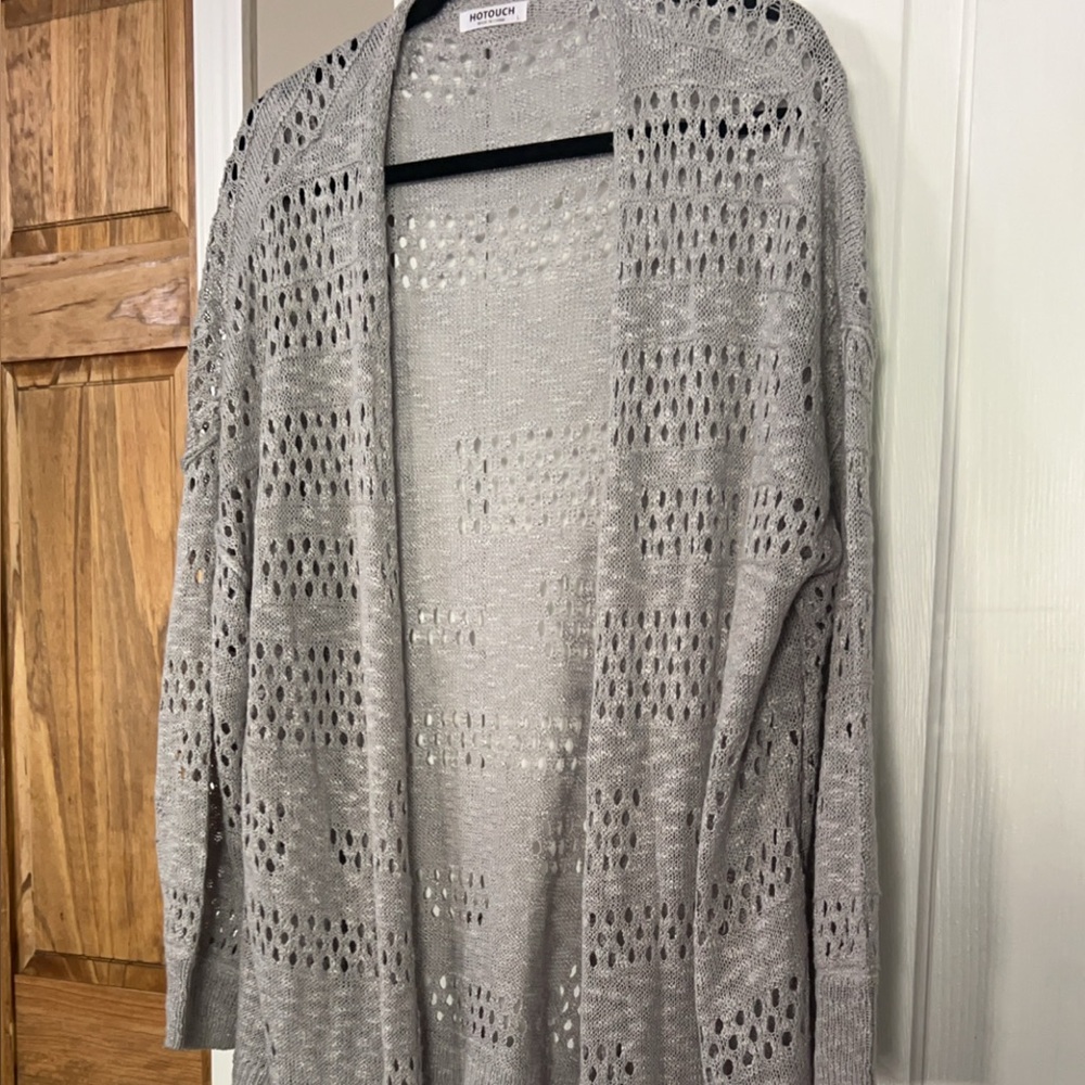 Gray Open-Knit Cardigan Sweater